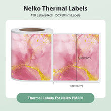 Lade das Bild in den Galerie-Viewer, Nelko Labels for PM220, 2 inch (50mm) Round Thermal Label, 1 Roll of 150 Self-Adhesive Thermal Paper Pink Marble