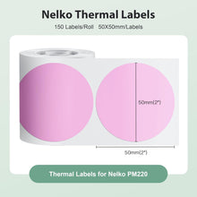 Lade das Bild in den Galerie-Viewer, Nelko Labels for PM220, 2 inch (50mm) Round Thermal Label, 1 Roll of 150 Self-Adhesive Thermal Paper (Pink)