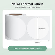 Load image into Gallery viewer, Nelko Labels for PM220, 2 inch (50mm) Round Thermal Label, 1 Roll of 150 Self-Adhesive Thermal Paper (White)