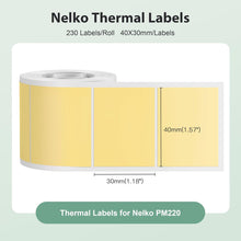 Lade das Bild in den Galerie-Viewer, Nelko Labels for PM220, 1.57'' x 1.18'' (40x30mm) Thermal Sticker Label, 1 Roll of 230 Self-Adhesive Thermal Paper (Yellow)
