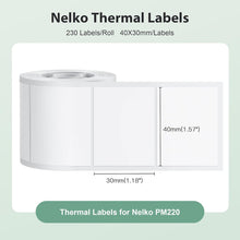 画像をギャラリービューアに読み込む, Nelko Labels for PM220, 1.57'' x 1.18'' (40x30mm) Thermal Sticker Label, 1 Roll of 230 Self-Adhesive Thermal Paper (White)