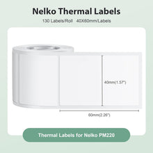 Load image into Gallery viewer, Nelko PM220 Label Maker, 1.57'' x 2.36'' (40x60mm) Thermal Sticker Label, Waterproof, Multi-Purpose Label Tape, 1 Roll of 130 Self-Adhesive Thermal Paper (White)