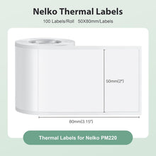 Load image into Gallery viewer, Nelko Labels for PM220, 2'' x 3.15'' (50x80mm) Thermal Sticker Label, 1 Roll of 100 Self-Adhesive Thermal Paper (White)