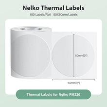 Load image into Gallery viewer, Nelko Labels for PM220, 2 inch (50mm) Round Thermal Label, 1 Roll of 150 Self-Adhesive Thermal Paper (Transparent)