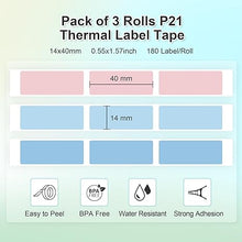 画像をギャラリービューアに読み込む, NELKO Genuine P21 Label Maker Tape, Adapted Label Print Paper, 14x40mm (0.55"x1.57"), Standard Laminated Labeling Replacement, Multipurpose of P21, 180 Tapes/Roll, 3-Roll, Light Blue/Sky Blue/Pink