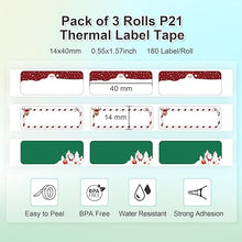 Load image into Gallery viewer, NELKO Genuine P21 Label Maker Tape, Adapted Label Print Paper, 14x40mm (0.55"x1.57"), Standard Laminated Labeling Replacement, Multipurpose of P21, 180 Tapes/Roll, 3-Roll, Christmas Theme Tape