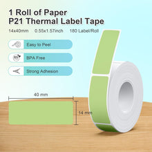 Load image into Gallery viewer, Nelko Genuine P21 Label Maker Tape, Adapted Label Print Paper, 14x40mm (0.55"x1.57"), Multipurpose of P21 Label Maker, 180 Tapes/Roll, 1 Roll, Green