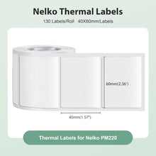 Load image into Gallery viewer, Nelko PM220 Label Maker, 1.57'' x 2.36'' (40x60mm) Thermal Sticker Label, Waterproof, Multi-Purpose Label Tape, 1 Roll of 130 Self-Adhesive Thermal Paper (Transparent)