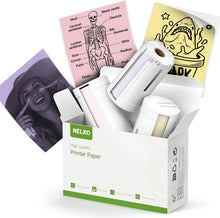 Lade das Bild in den Galerie-Viewer, Nelko Genuine Self-Adhesive Thermal Printer Stickers, Compatible with PM230 Mini Sticker Printer, Black on White, 54mmx3.5m Mini Sticker Printer Paper, 3 Rolls, Yellow/Pink/Purple