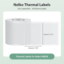 Lade das Bild in den Galerie-Viewer, Nelko Labels for PM220, 1.57'' x 1.18'' (40x30mm) Thermal Sticker Label, 1 Roll of 230 Self-Adhesive Thermal Paper (Transparent)