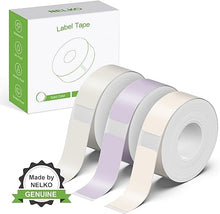 Load image into Gallery viewer, NELKO Genuine P21 Label Maker Tape, Adapted Label Print Paper, 14x40mm (0.55"x1.57"), Standard Laminated Labeling Replacement, Multipurpose of P21, 180 Tapes/Roll, 3-Roll, Beige/Brown/Purple