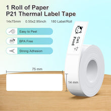 Load image into Gallery viewer, Nelko Genuine P21 Label Maker Tape, Adapted Label Print Paper, 14x75mm (0.55"x2.95"),Multipurpose of P21 Label Maker, 180 Tapes/Roll, 1 Roll, White