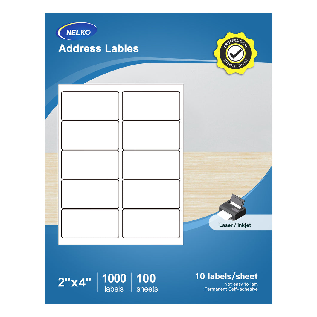 Adressetiketten, 5,1 x 10,2 cm, NELKO Versand-Adressetiketten für Laser- und Tintenstrahldrucker, Versandetiketten, leicht abziehbar, stark klebend (100 Blatt, 1000 Etiketten) 