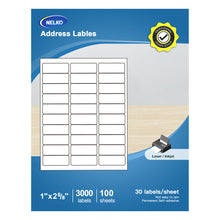 Load image into Gallery viewer, NELKO Address Labels, 1&quot; x 2-5/8&quot; Shipping Address Labels for Laser &amp; Inkjet Printers, Mailing Sticker Labels, Easy to Pee for FBA Label (100 Sheets, 3000 Labels)
