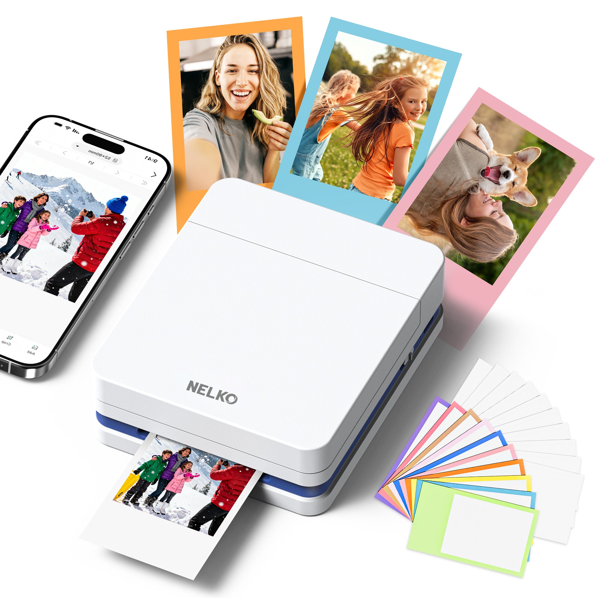 Nelko PP01 Color Portable Mini Photo Printer-Instant Smartphone Inkjet Sticker Printer, Sticky-Back Photos, for iOS & Android