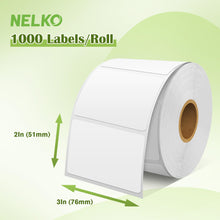 Load image into Gallery viewer, Nelko Genuine 3&quot; x 2&quot; Direct Thermal Label, 1000 Labels (Commercial Grade)
