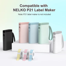 Load image into Gallery viewer, NELKO Genuine P21 Label Maker Tape, Adapted Label Print Paper, 12x40mm (0.47&quot;x1.57&quot;), Standard Laminated Office Labeling Tape Replacement, Multipurpose of P21, 180 Tapes/Roll, 3-Roll, Blue/Yellow/Pink
