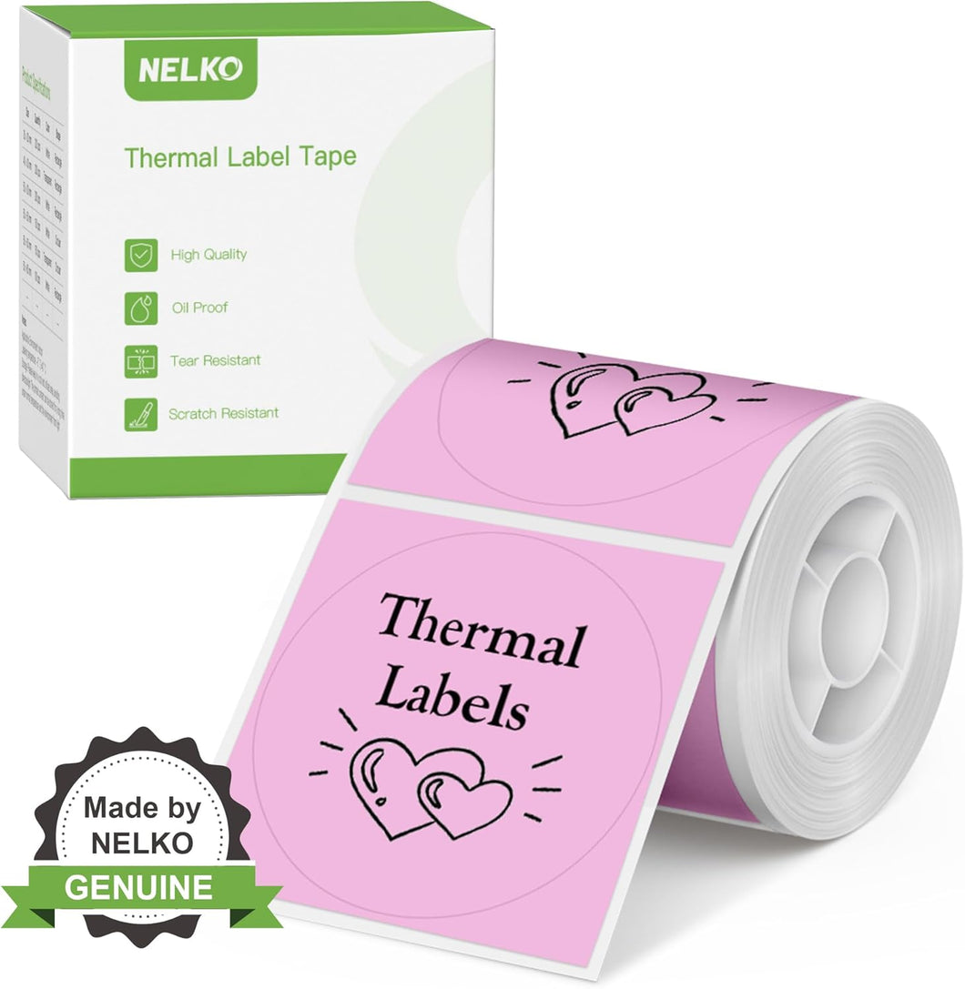 Nelko Labels for PM220, 2 inch (50mm) Round Thermal Label, 1 Roll of 150 Self-Adhesive Thermal Paper (Pink)