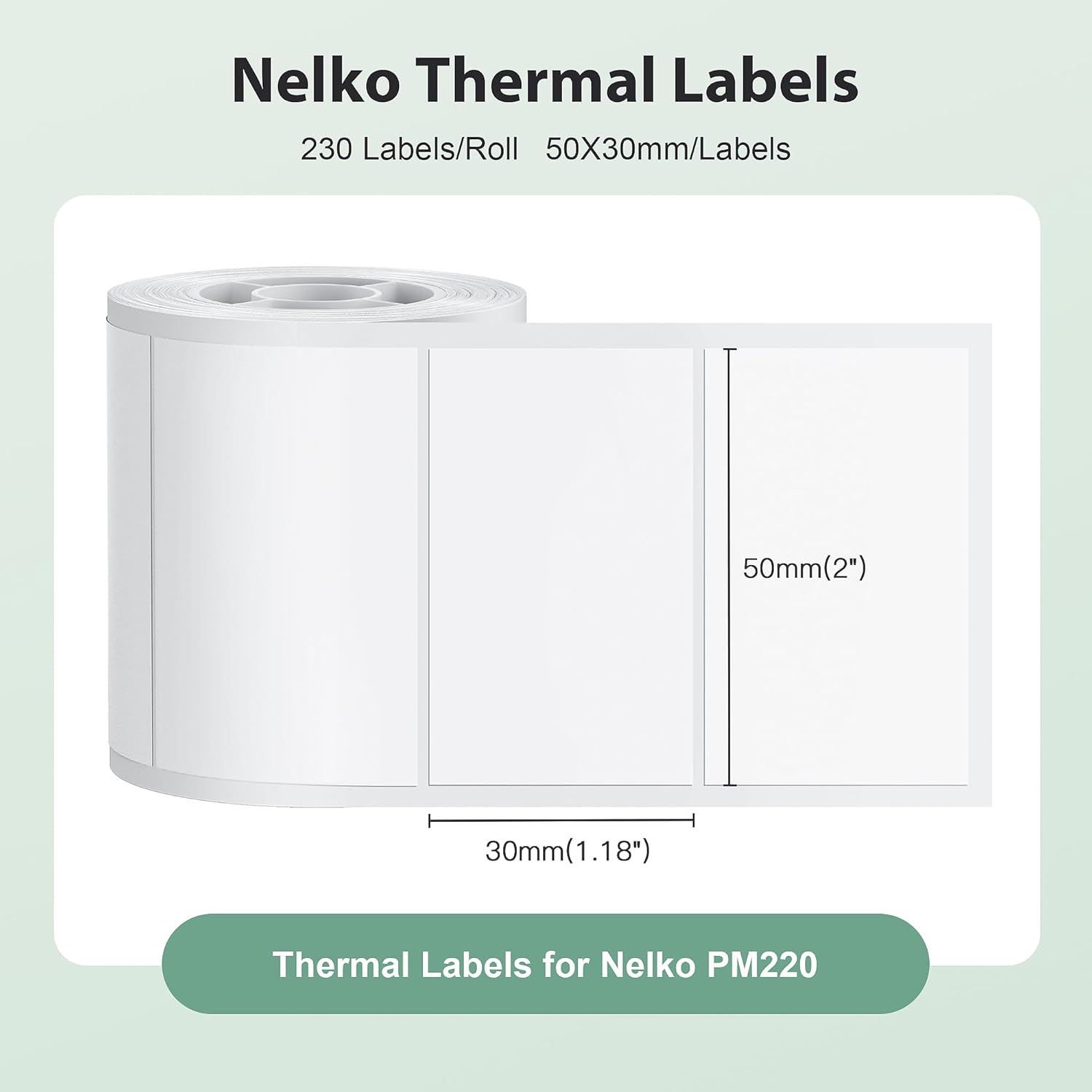 Nelko Labels for PM220, 2'' x 1.18'' (50x30mm) Thermal Sticker Label, 230 Labels/Roll, 3 Rolls (White)