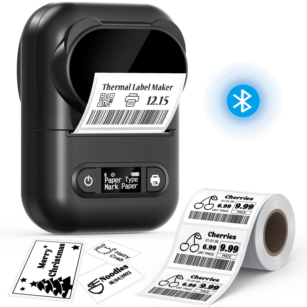 NELKO P110 Portable Bluetooth Label Makers，with 1 Roll Label, Black