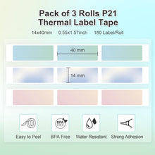 画像をギャラリービューアに読み込む, NELKO Genuine P21 Label Maker Tape, Adapted Label Print Paper, 14x40mm (0.55&quot;x1.57&quot;), Gradient Pink Blue Green Standard Laminated Labeling Replacement, Multipurpose of P21, 180 Tapes/Roll, 3-Roll, Gradient Pink/Blue/Green
