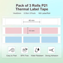 画像をギャラリービューアに読み込む, NELKO Genuine P21 Label Maker Tape, Adapted Label Print Paper, 14x40mm (0.55&quot;x1.57&quot;), Standard Laminated Labeling Replacement, Multipurpose of P21, 180 Tapes/Roll, 3-Roll, White/Light Blue/Pink
