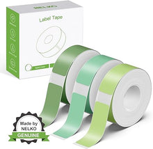 Load image into Gallery viewer, NELKO Genuine P21 Label Maker Tape, Adapted Label Print Paper, 14x40mm (0.55&quot;x1.57&quot;), Standard Laminated Labeling Replacement, Multipurpose of P21, 180 Tapes/Roll, 3-Roll, Light Green/Green/Dark Green
