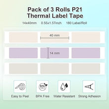 Load image into Gallery viewer, NELKO Genuine P21 Label Maker Tape, Adapted Label Print Paper, 14x40mm (0.55&quot;x1.57&quot;), Standard Laminated Labeling Replacement, Multipurpose of P21, 180 Tapes/Roll, 3-Roll, Beige/Brown/Purple
