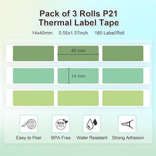 Load image into Gallery viewer, NELKO Genuine P21 Label Maker Tape, Adapted Label Print Paper, 14x40mm (0.55&quot;x1.57&quot;), Standard Laminated Labeling Replacement, Multipurpose of P21, 180 Tapes/Roll, 3-Roll, Light Green/Green/Dark Green
