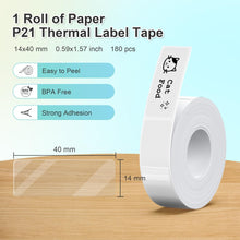 Load image into Gallery viewer, Nelko Genuine P21 Label Maker Tape, Adapted Label Print Paper, 14x40mm (0.55&quot;x1.57&quot;)Multipurpose of Home, Office, 180 Labels/Roll, Transparent
