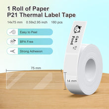 Lade das Bild in den Galerie-Viewer, Nelko Genuine P21 Label Maker Tape, Adapted Label Print Paper, 14x75mm (0.55&quot;x2.95&quot;), Multipurpose of P21 Label Maker, 180 Tapes/Roll, 1 Roll, Transparent
