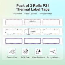 Load image into Gallery viewer, NELKO Genuine P21 Label Maker Tape, Adapted Label Print Paper, 14x40mm (0.55&quot;x1.57&quot;), Gradient Pink Blue Green Standard Laminated Labeling Replacement, Multipurpose of P21, 180 Tapes/Roll, 3-Roll, Pattern with Border 2.0
