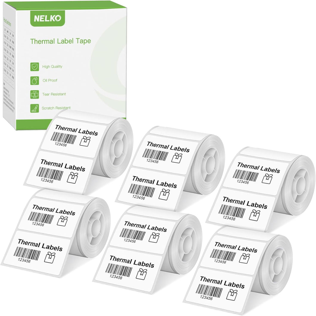 Nelko Labels for PM220, 2'' x 1.18'' (50x30mm) Thermal Sticker Label, 230 Labels/Roll, 6 Rolls (White)