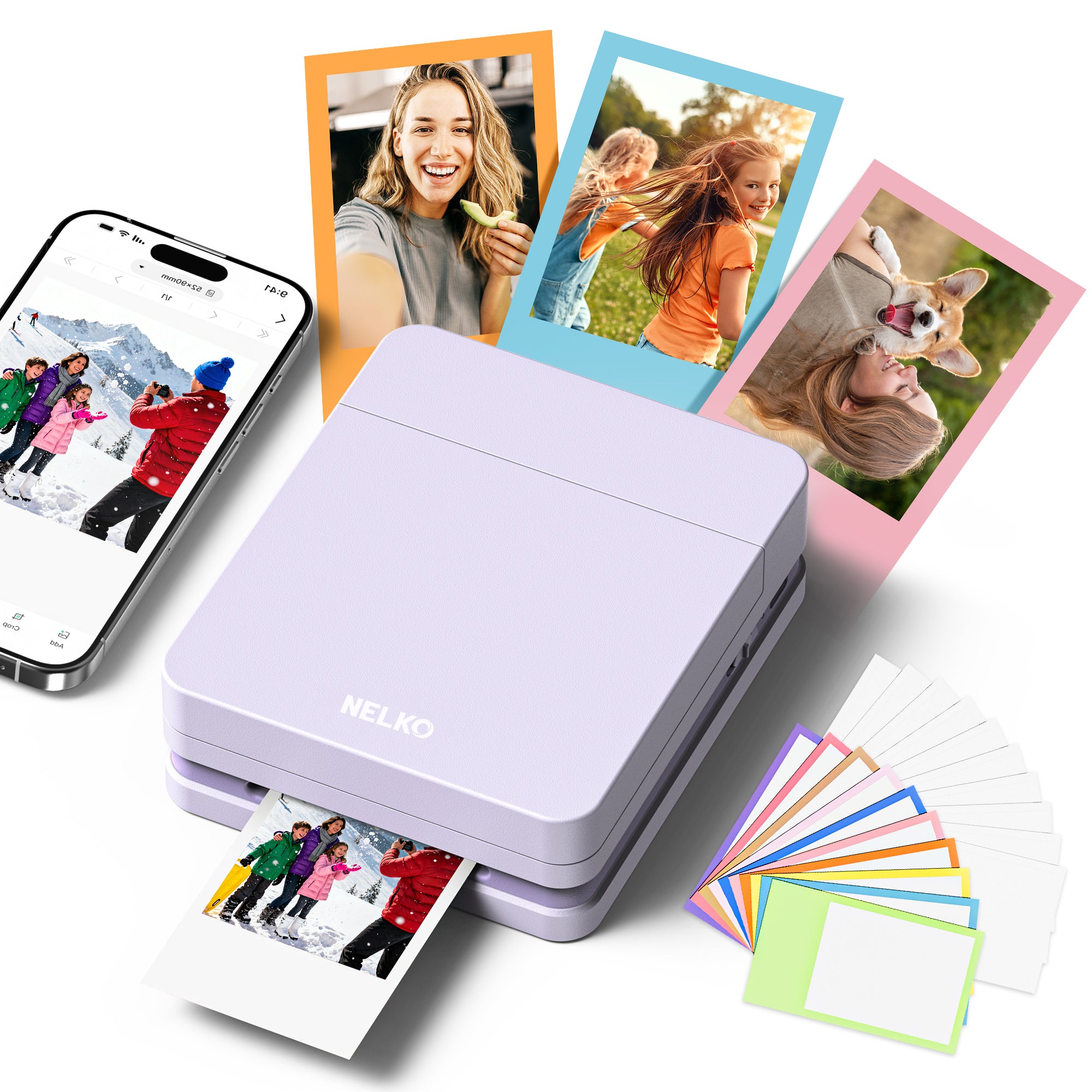 Nelko PP01 Color Portable Mini Photo Printer-Instant Smartphone Inkjet Sticker Printer, Sticky-Back Photos, for iOS & Android
